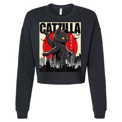 Catzilla Funny Cat Cropped Pullover Crew