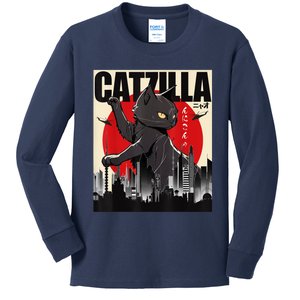 Catzilla Funny Cat Kids Long Sleeve Shirt