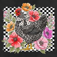 Checkered Flower Chicken Hen Lover Wildflower Chicken Mama 7 Panel Mesh Trucker Snapback Hat