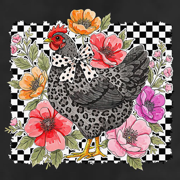 Checkered Flower Chicken Hen Lover Wildflower Chicken Mama 7 Panel Mesh Trucker Snapback Hat