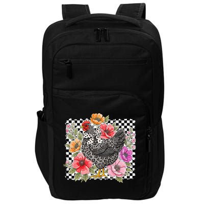 Checkered Flower Chicken Hen Lover Wildflower Chicken Mama Impact Tech Backpack