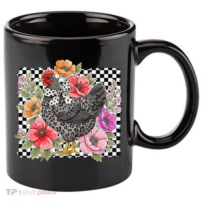 Checkered Flower Chicken Hen Lover Wildflower Chicken Mama 11oz C Handle Ceramic Mug