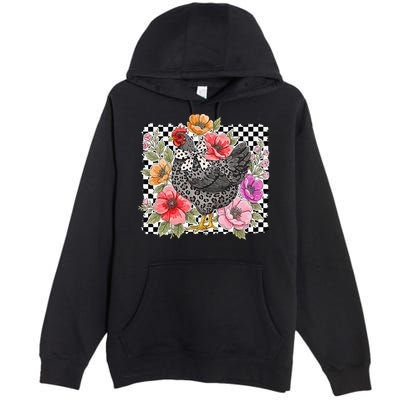 Checkered Flower Chicken Hen Lover Wildflower Chicken Mama Premium Pullover Hoodie
