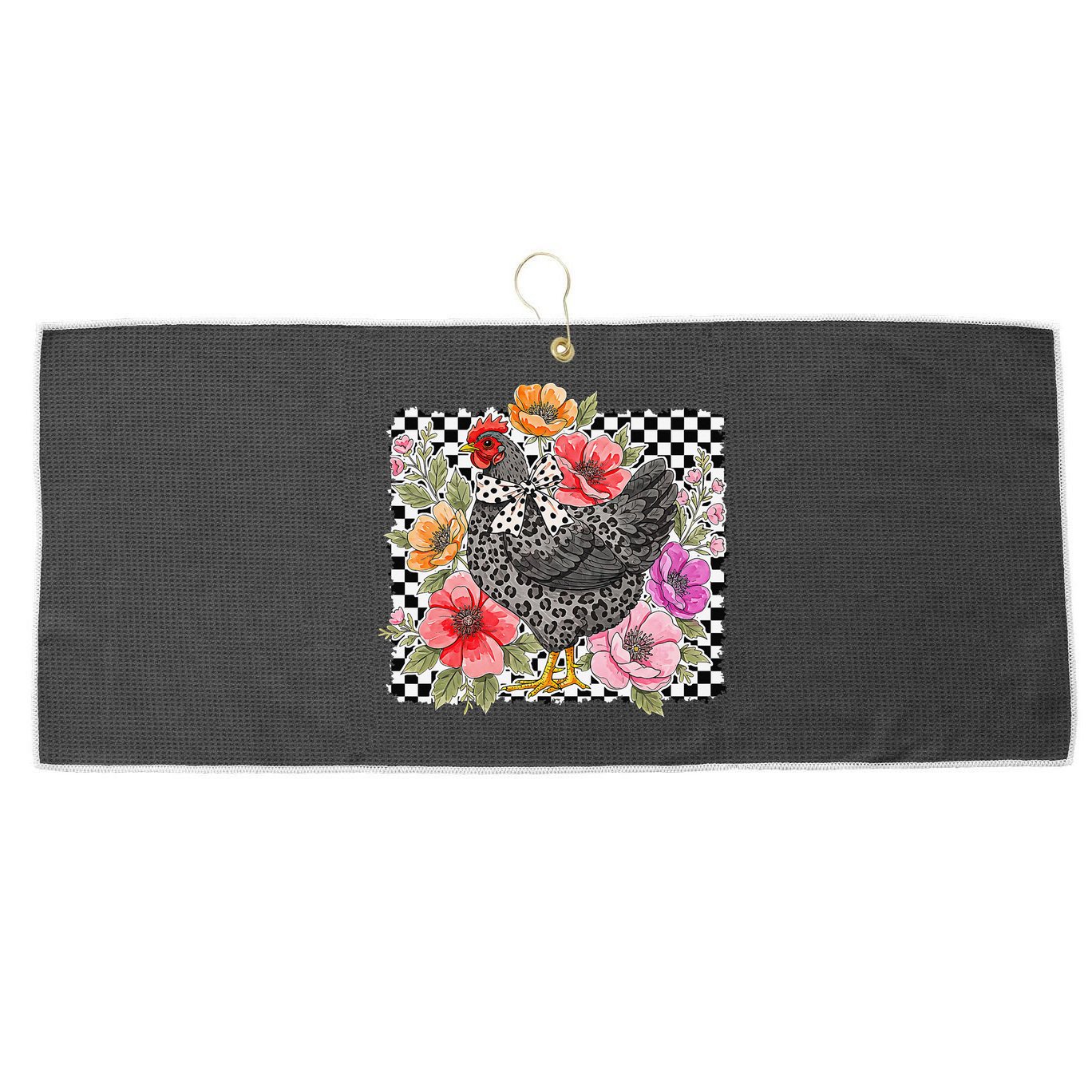 Checkered Flower Chicken Hen Lover Wildflower Chicken Mama Large Microfiber Waffle Golf Towel