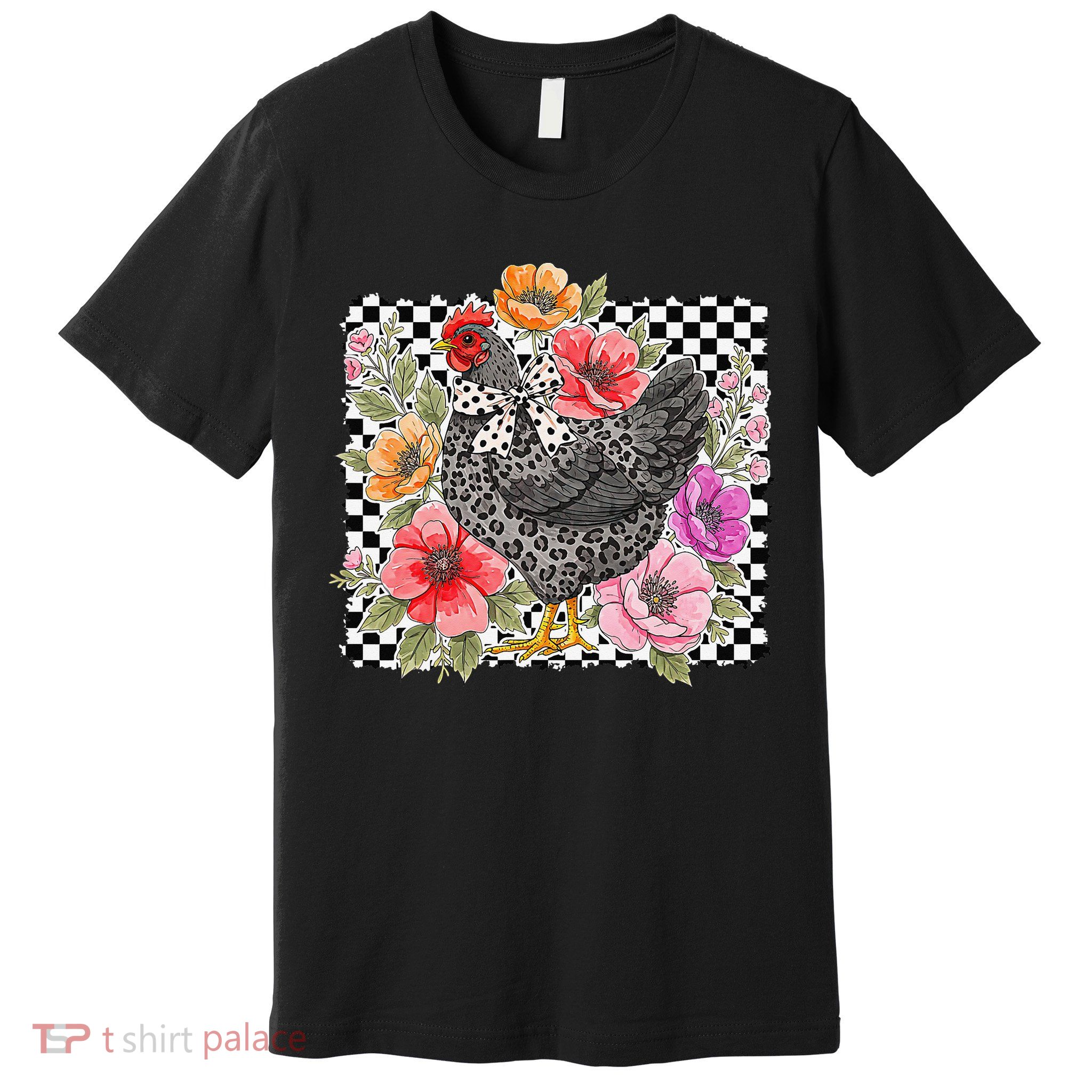 Checkered Flower Chicken Hen Lover Wildflower Chicken Mama Premium T-Shirt