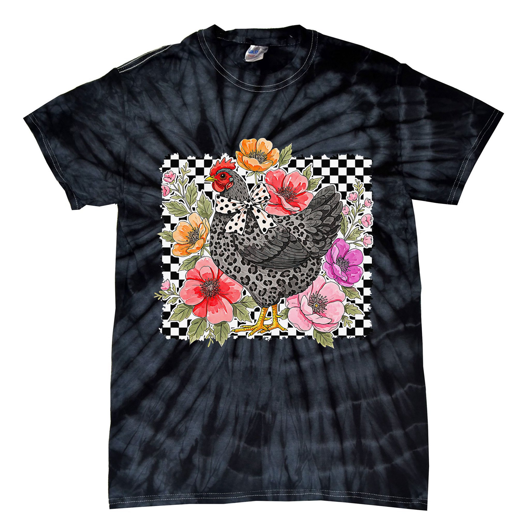 Checkered Flower Chicken Hen Lover Wildflower Chicken Mama Tie-Dye T-Shirt