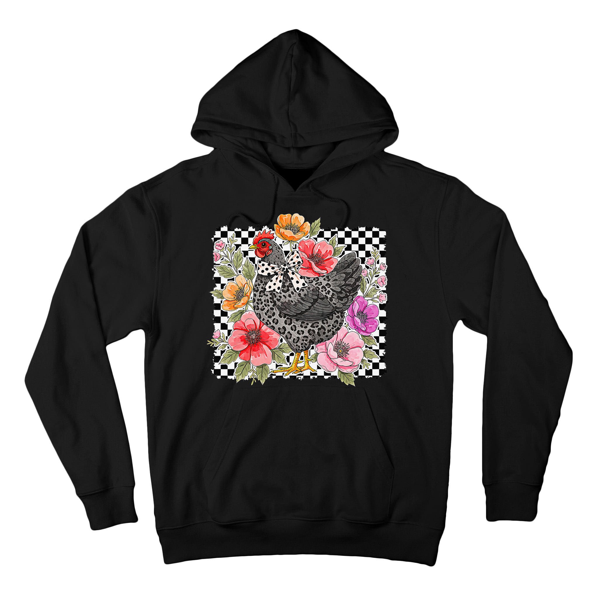 Checkered Flower Chicken Hen Lover Wildflower Chicken Mama Tall Hoodie