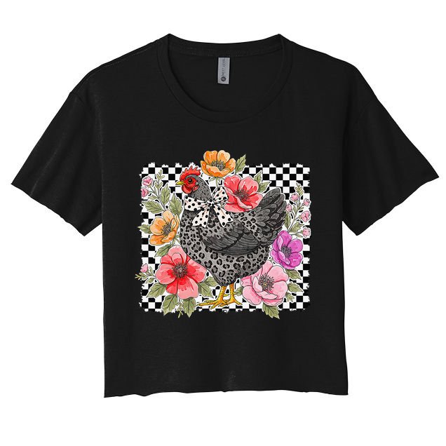Checkered Flower Chicken Hen Lover Wildflower Chicken Mama Women's Crop Top Tee