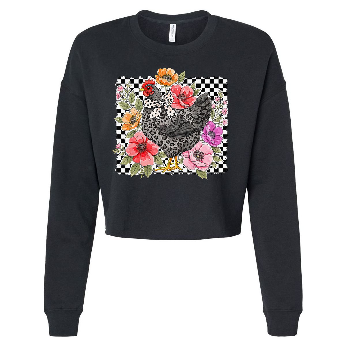 Checkered Flower Chicken Hen Lover Wildflower Chicken Mama Cropped Pullover Crew