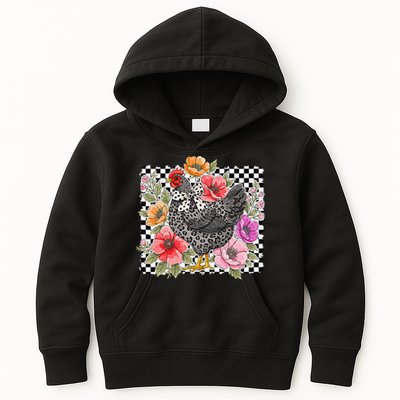 Checkered Flower Chicken Hen Lover Wildflower Chicken Mama Kids Hoodie