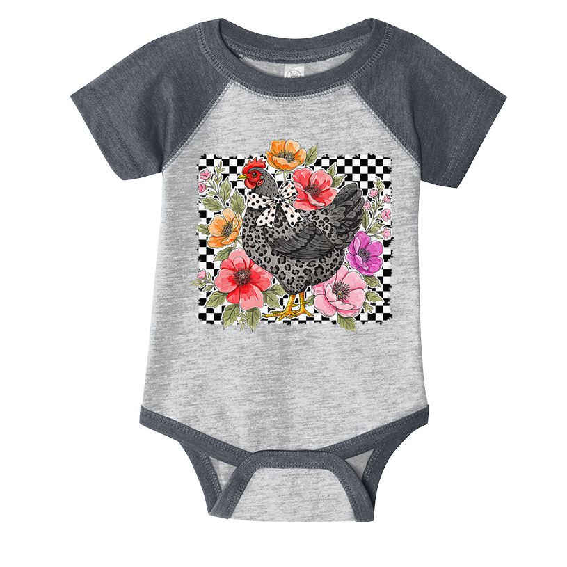 Checkered Flower Chicken Hen Lover Wildflower Chicken Mama Infant Baby Jersey Bodysuit