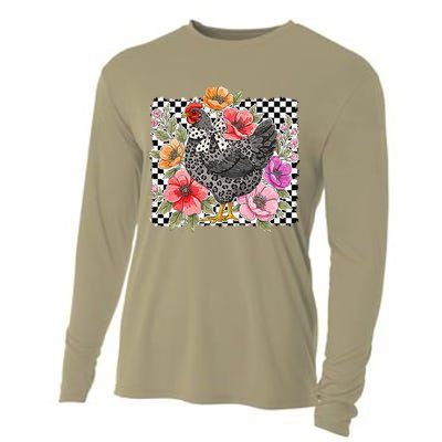 Checkered Flower Chicken Hen Lover Wildflower Chicken Mama Cooling Performance Long Sleeve Crew