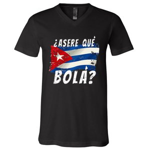 Cuban Flag Cuba Miami Saying Spanish Greeting V-Neck T-Shirt