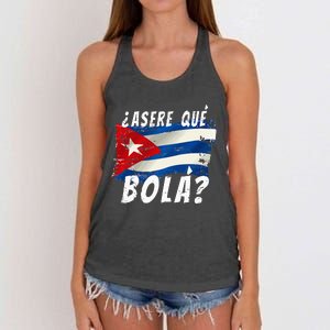 Cuban Flag Cuba Miami Saying Spanish Greeting Women's Knotted Racerback Tank