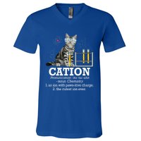 Cation Funny Chemistry Humor Science Teacher Cat Pun Gift V-Neck T-Shirt