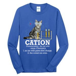 Cation Funny Chemistry Humor Science Teacher Cat Pun Gift Tall Long Sleeve T-Shirt