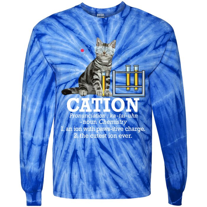 Cation Funny Chemistry Humor Science Teacher Cat Pun Gift Tie-Dye Long Sleeve Shirt