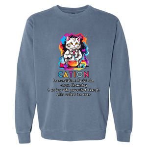 Cation Funny Chemistry Humor Science Teacher Cat Pun Gift Garment-Dyed Sweatshirt