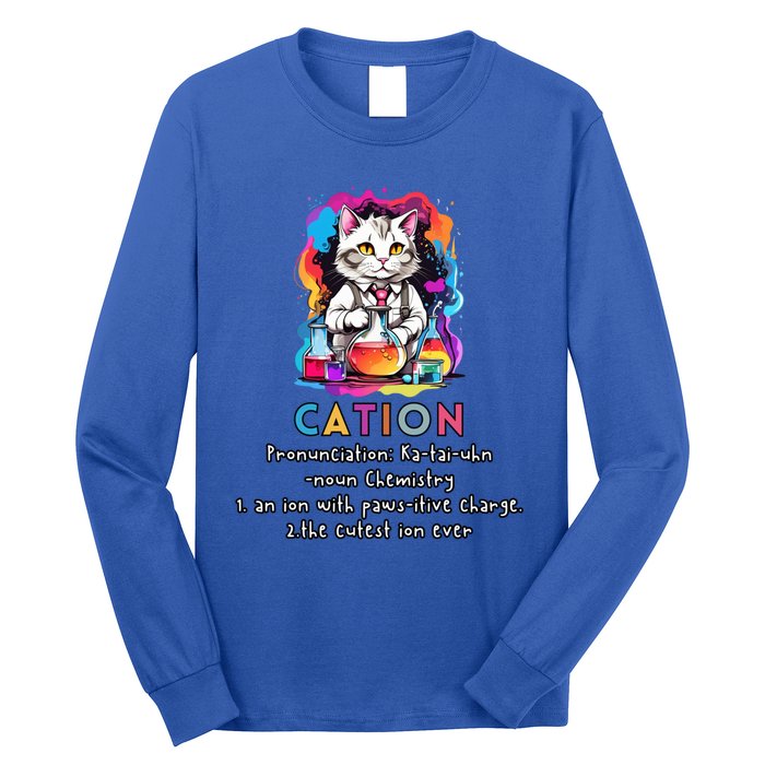 Cation Funny Chemistry Humor Science Teacher Cat Pun Gift Long Sleeve Shirt