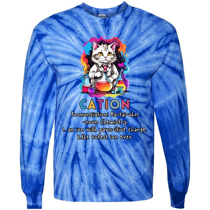 Cation Funny Chemistry Humor Science Teacher Cat Pun Gift Tie-Dye Long Sleeve Shirt