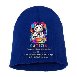 Cation Funny Chemistry Humor Science Teacher Cat Pun Gift Short Acrylic Beanie