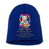 Cation Funny Chemistry Humor Science Teacher Cat Pun Gift Short Acrylic Beanie