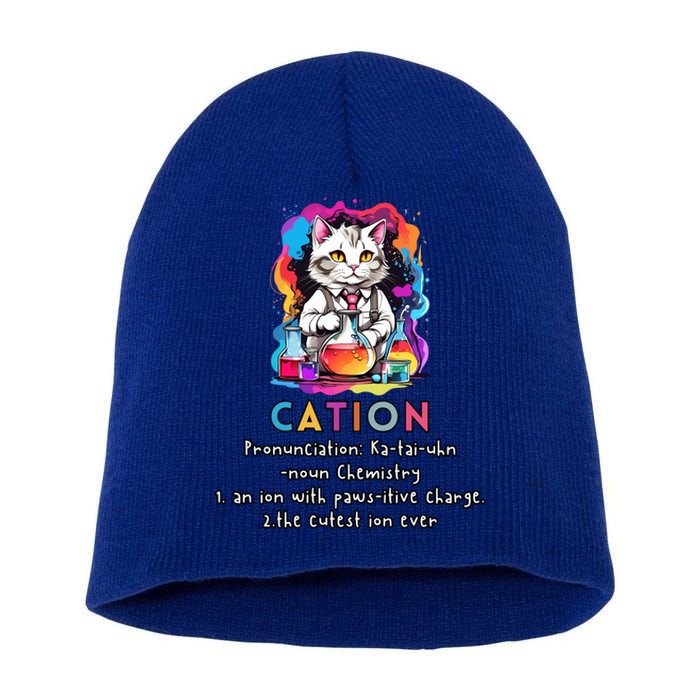 Cation Funny Chemistry Humor Science Teacher Cat Pun Gift Short Acrylic Beanie