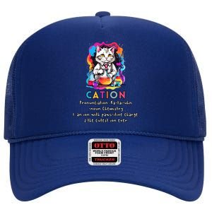 Cation Funny Chemistry Humor Science Teacher Cat Pun Gift High Crown Mesh Back Trucker Hat