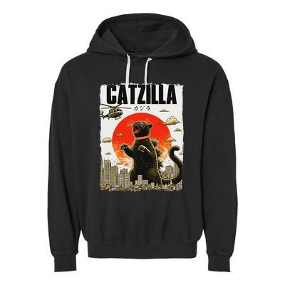 Catzilla Funny Cat Lover Kitten Catzilla Cat Japanese Art Garment-Dyed Fleece Hoodie