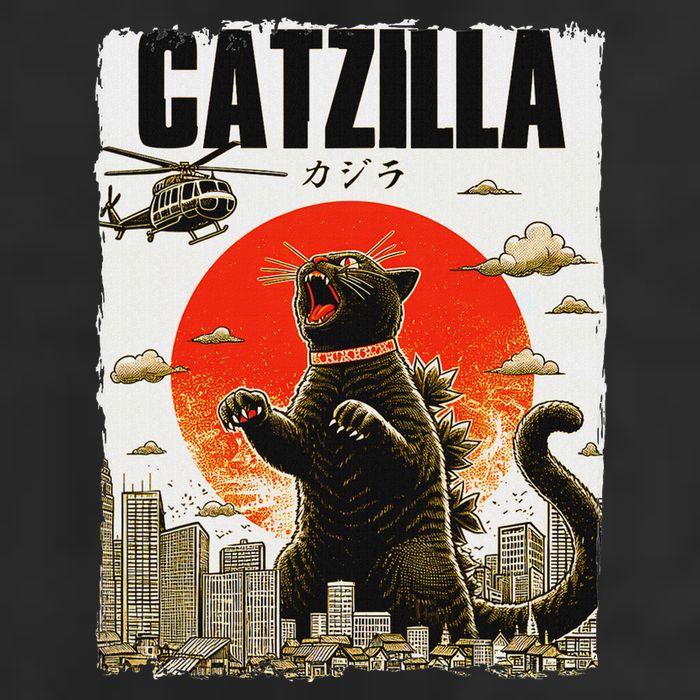 Catzilla Funny Cat Lover Kitten Catzilla Cat Japanese Art 7 Panel Mesh Trucker Snapback Hat