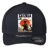 Catzilla Funny Cat Lover Kitten Catzilla Cat Japanese Art Flexfit Unipanel Trucker Cap