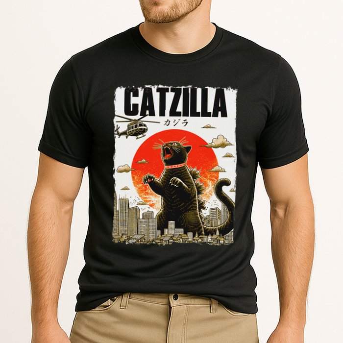 Catzilla Funny Cat Lover Kitten Catzilla Cat Japanese Art Performance Shirt
