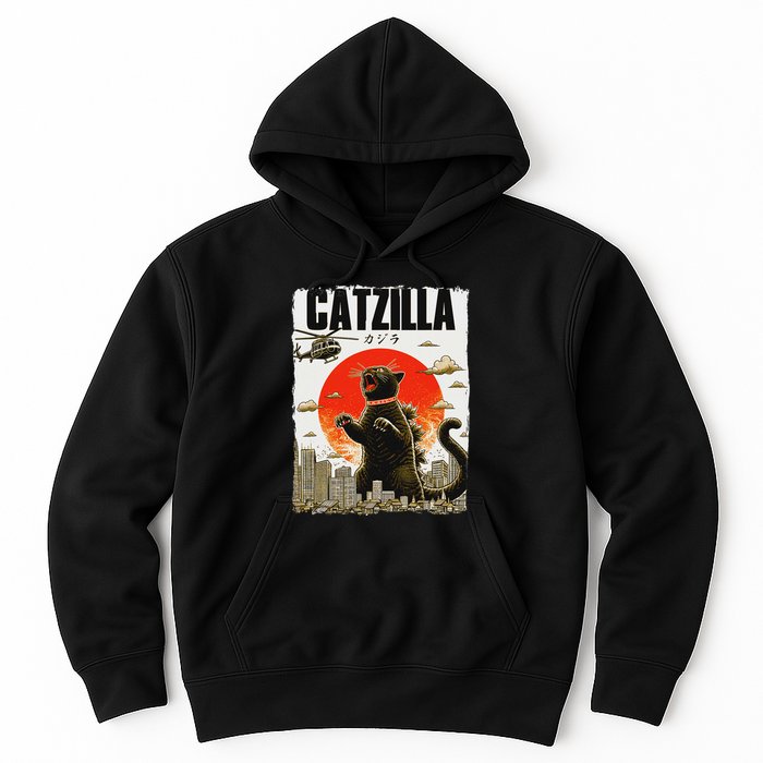 Catzilla Funny Cat Lover Kitten Catzilla Cat Japanese Art Hoodie