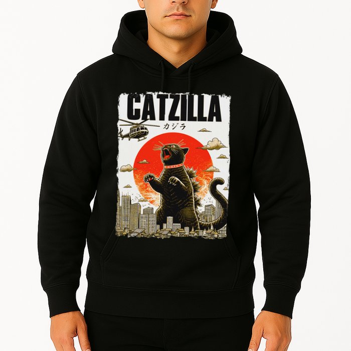 Catzilla Funny Cat Lover Kitten Catzilla Cat Japanese Art Hoodie
