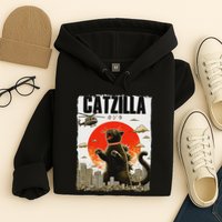Catzilla Funny Cat Lover Kitten Catzilla Cat Japanese Art Hoodie