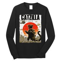 Catzilla Funny Cat Lover Kitten Catzilla Cat Japanese Art Long Sleeve Shirt