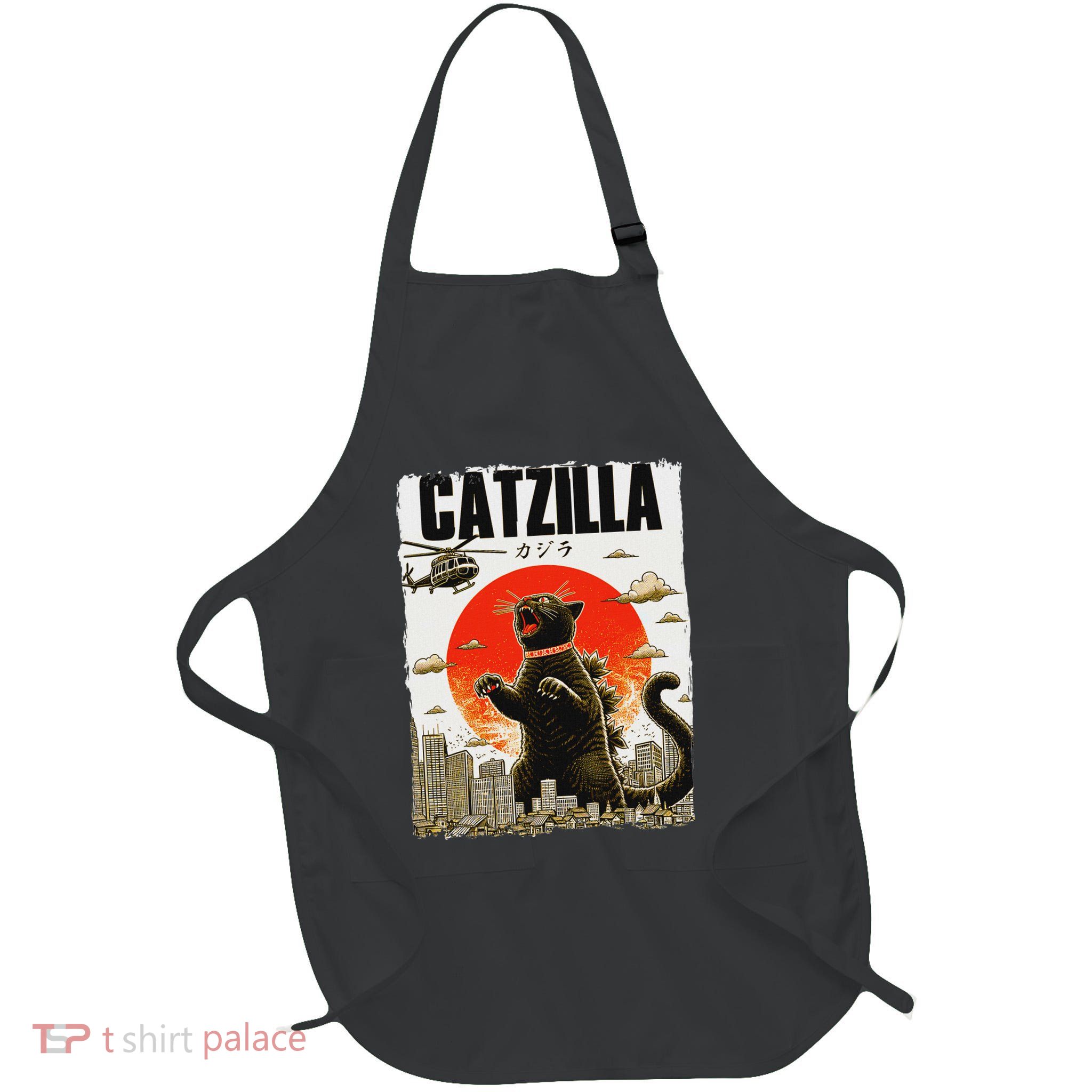 Catzilla Funny Cat Lover Kitten Catzilla Cat Japanese Art Apron
