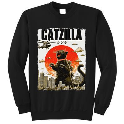 Catzilla Funny Cat Lover Kitten Catzilla Cat Japanese Art Sweatshirt