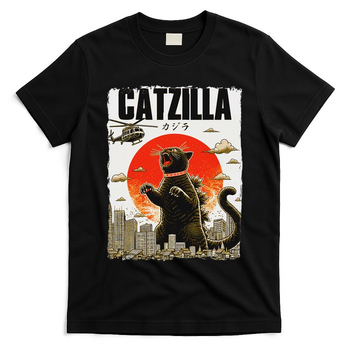 Catzilla Funny Cat Lover Kitten Catzilla Cat Japanese Art T-Shirt