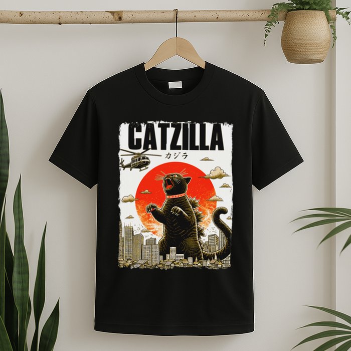 Catzilla Funny Cat Lover Kitten Catzilla Cat Japanese Art T-Shirt