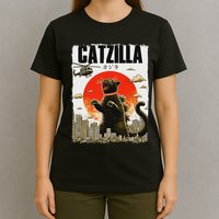 Catzilla Funny Cat Lover Kitten Catzilla Cat Japanese Art T-Shirt