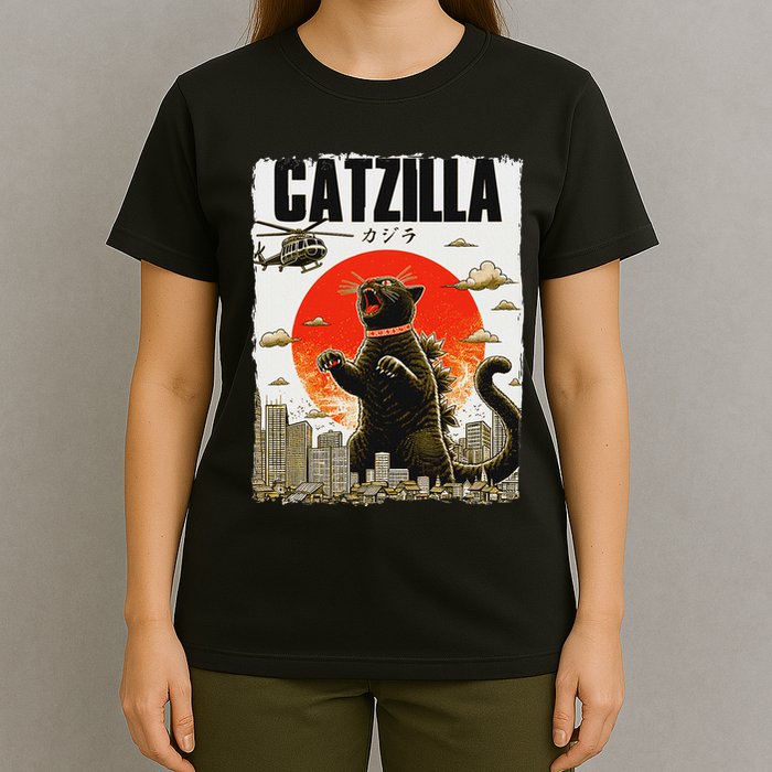 Catzilla Funny Cat Lover Kitten Catzilla Cat Japanese Art T-Shirt