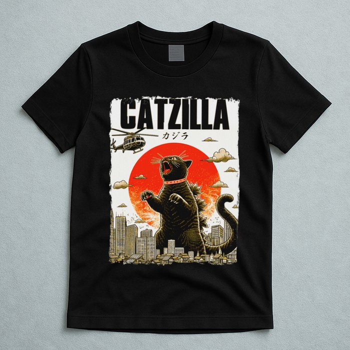 Catzilla Funny Cat Lover Kitten Catzilla Cat Japanese Art T-Shirt