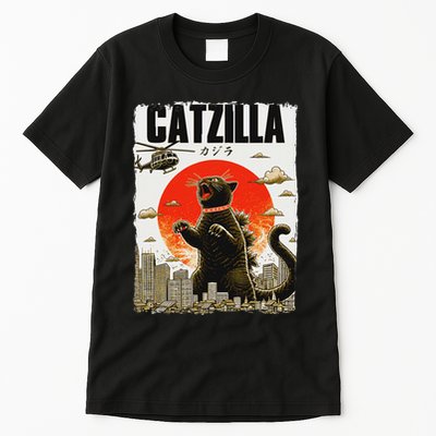 Catzilla Funny Cat Lover Kitten Catzilla Cat Japanese Art Tall T-Shirt