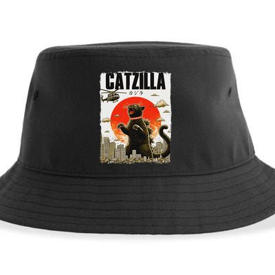 Catzilla Funny Cat Lover Kitten Catzilla Cat Japanese Art Sustainable Bucket Hat