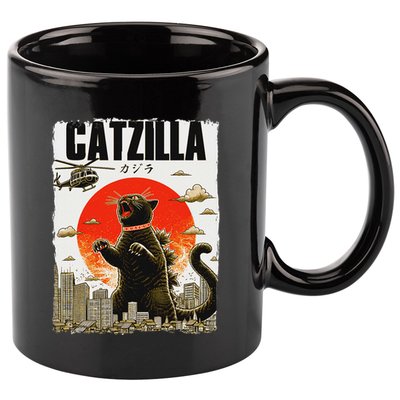 Catzilla Funny Cat Lover Kitten Catzilla Cat Japanese Art 11oz C Handle Ceramic Mug