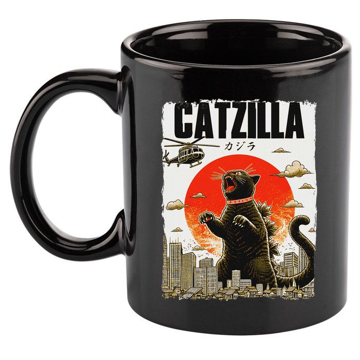 Catzilla Funny Cat Lover Kitten Catzilla Cat Japanese Art 11oz C Handle Ceramic Mug