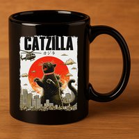 Catzilla Funny Cat Lover Kitten Catzilla Cat Japanese Art 11oz C Handle Ceramic Mug