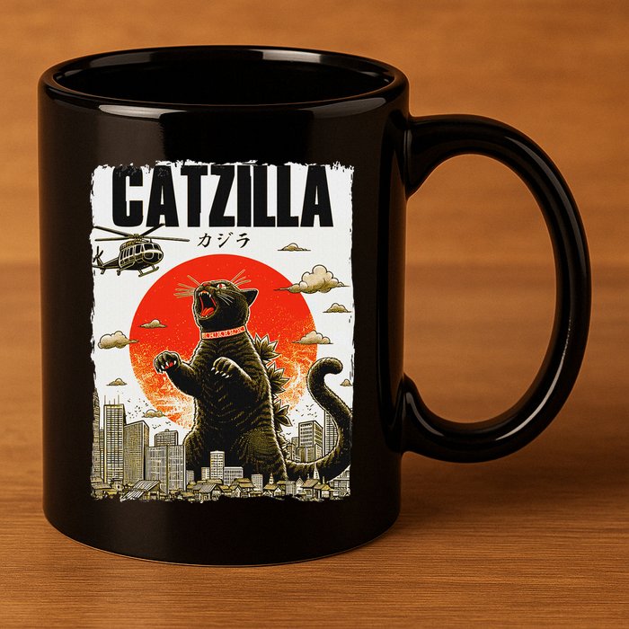 Catzilla Funny Cat Lover Kitten Catzilla Cat Japanese Art 11oz C Handle Ceramic Mug