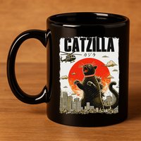 Catzilla Funny Cat Lover Kitten Catzilla Cat Japanese Art 11oz C Handle Ceramic Mug